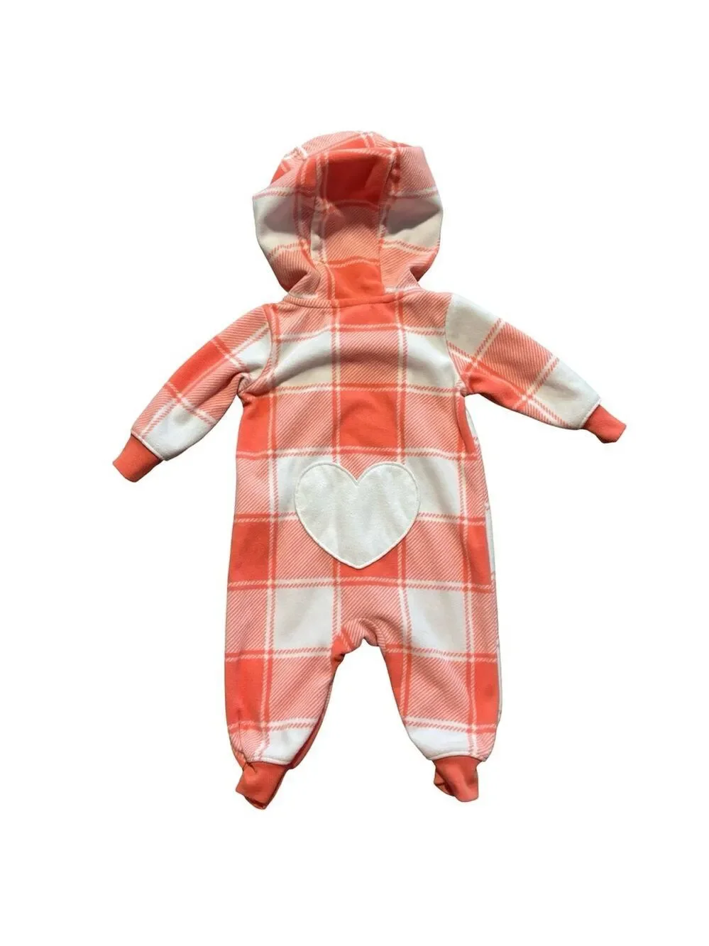 Carter's Coral and White Plaid Hooded Footie Baby Girl 3 months